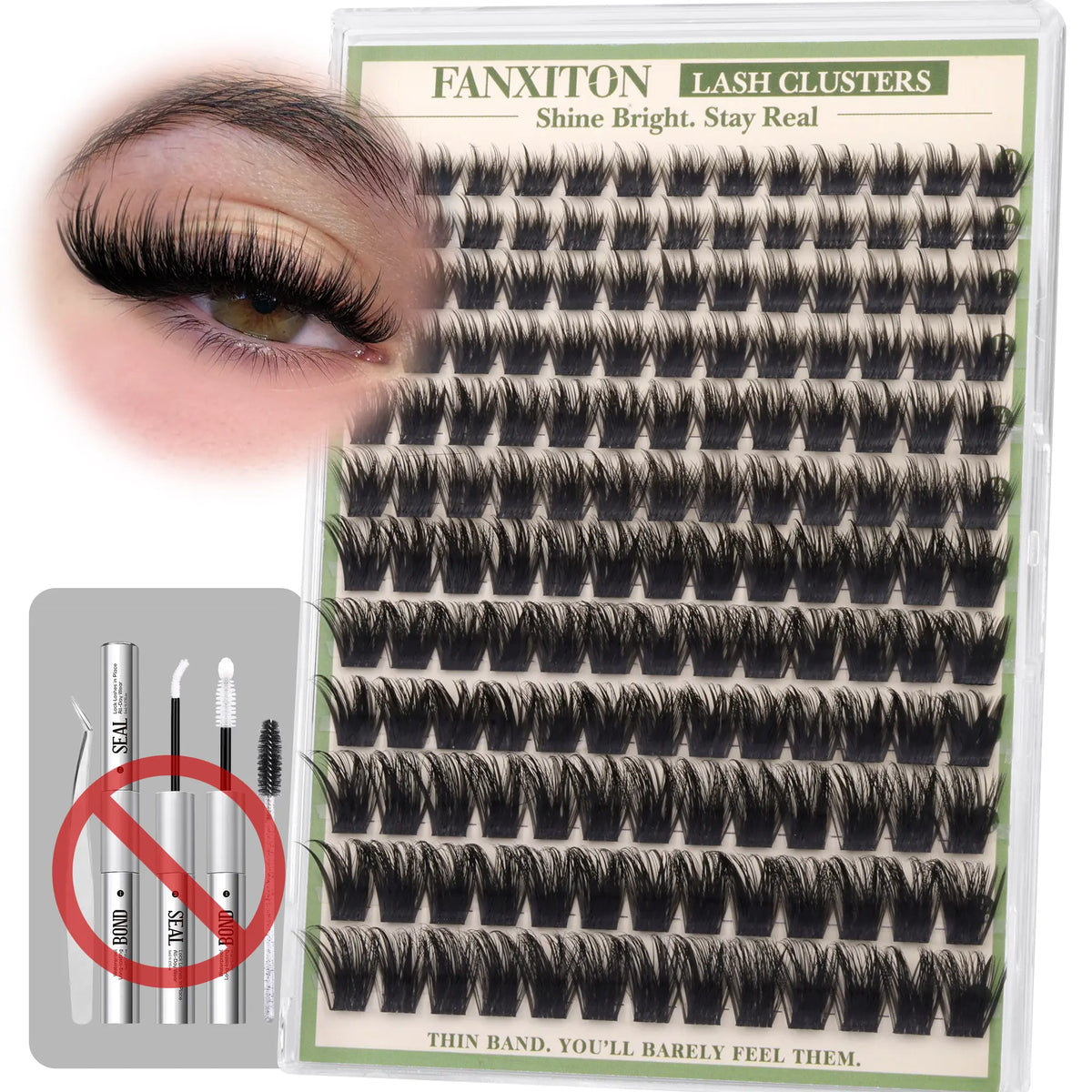 FANXITON Flare Wispy Lash Clusters Kit, 169 Pcs Wide Spiky Clusters, 10-18Mm CD Curl, Airflex Ultra-Thin Band, Salon-Inspired DIY Lash Extension Look with Bond & Seal, Tweezers and Brush