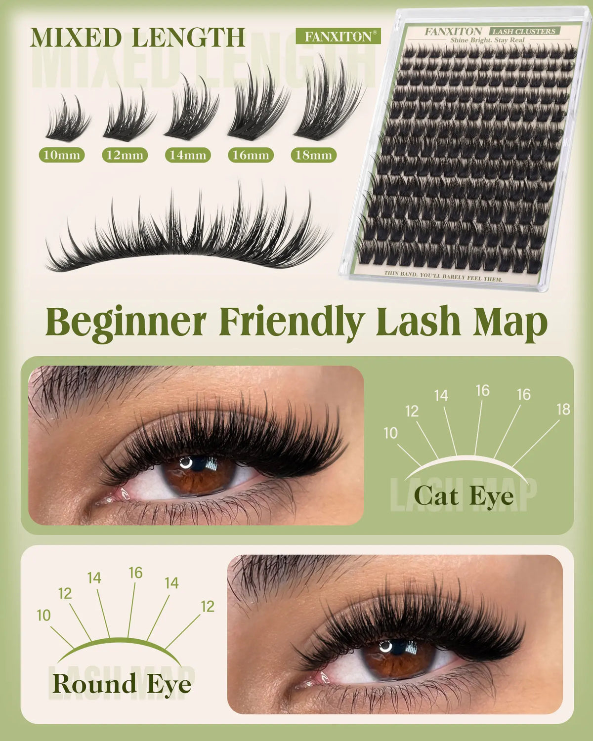 FANXITON Flare Wispy Lash Clusters Kit, 169 Pcs Wide Spiky Clusters, 10-18Mm CD Curl, Airflex Ultra-Thin Band, Salon-Inspired DIY Lash Extension Look with Bond & Seal, Tweezers and Brush
