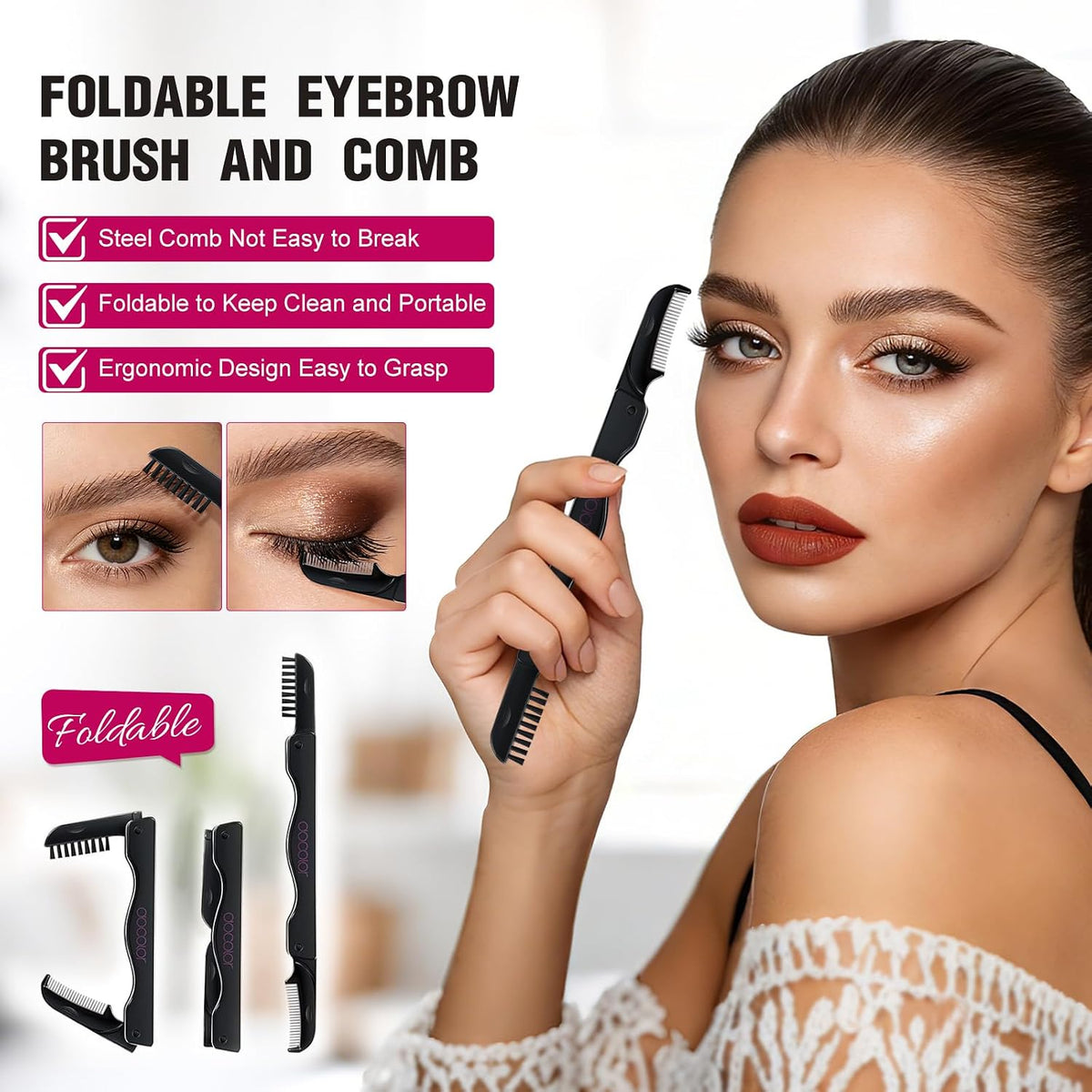 Eyelash Curler Kit, 5 in 1 Lash Curler Kit, Eyelash Comb Fan Mascara Brush Eyelash Extension Tweezers Eyebrow Brush and Comb with 6 Extra Replacement Refill Pads Eyelash Applicator Makeup Tool