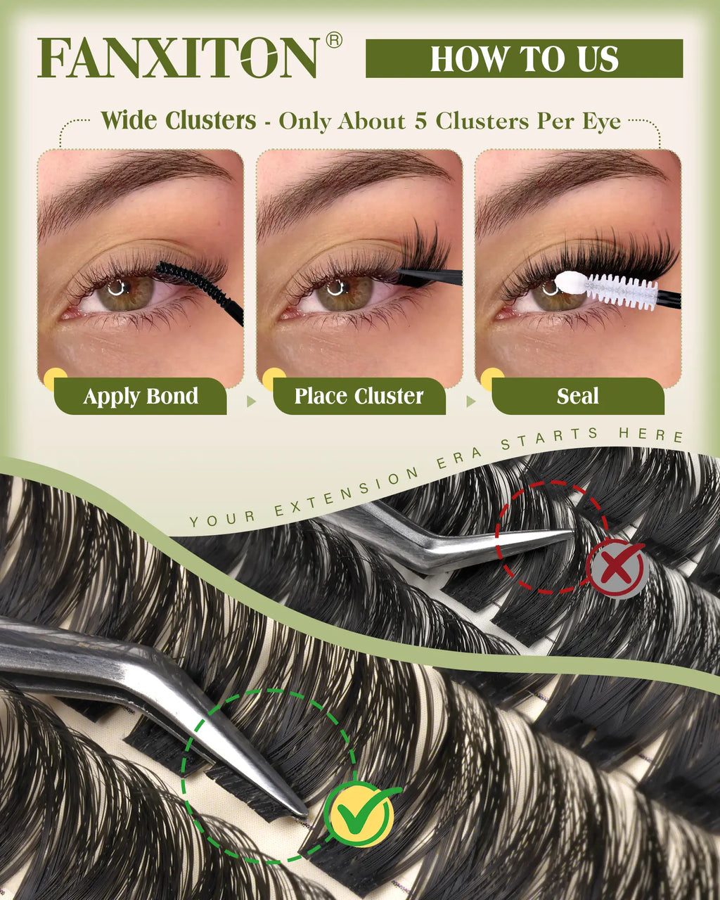 FANXITON Flare Wispy Lash Clusters Kit, 169 Pcs Wide Spiky Clusters, 10-18Mm CD Curl, Airflex Ultra-Thin Band, Salon-Inspired DIY Lash Extension Look with Bond & Seal, Tweezers and Brush