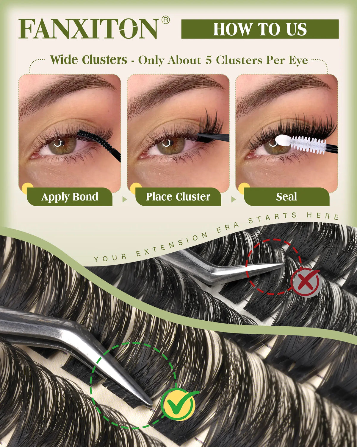 FANXITON Flare Wispy Lash Clusters Kit, 169 Pcs Wide Spiky Clusters, 10-18Mm CD Curl, Airflex Ultra-Thin Band, Salon-Inspired DIY Lash Extension Look with Bond & Seal, Tweezers and Brush