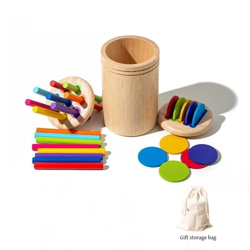 Montessori Wooden Toys Color Sorting Fine Motor Toys Shape Matching Sensory Toys Early Educational Puzzle Toys for Toddlers