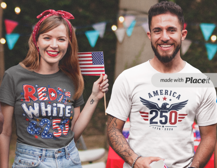 "America 250 Independent Day Graphic T-Shirt" veya "Freedom 250 Unisex Tee"