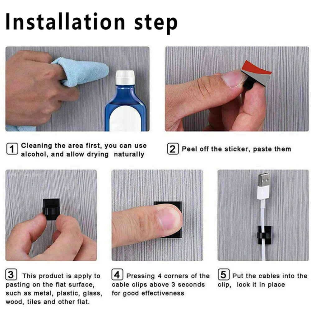 Premium Self-Adhesive Cable Management Clips – Cord Organizer for Desk, Home & Office | Wire Holder (10/20/50 Pack)
