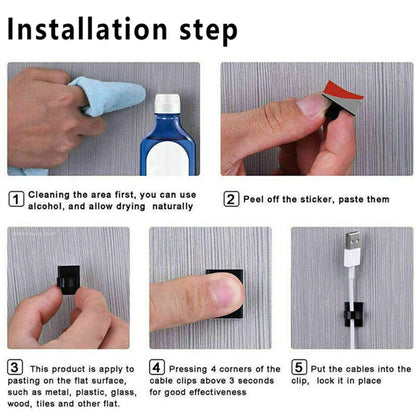 Premium Self-Adhesive Cable Management Clips – Cord Organizer for Desk, Home & Office | Wire Holder (10/20/50 Pack)