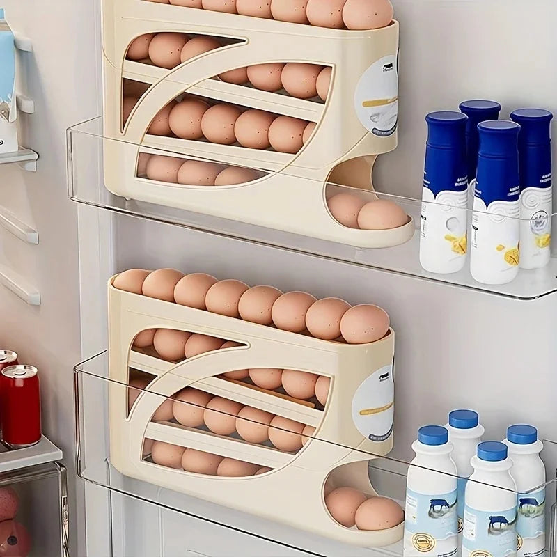 Rolling Egg Organizer for Refrigerator – 3 Tier Egg Storage Container Holds 30 Eggs