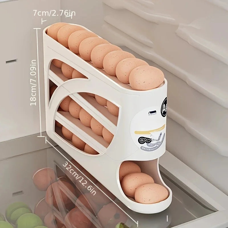 Rolling Egg Organizer for Refrigerator – 3 Tier Egg Storage Container Holds 30 Eggs