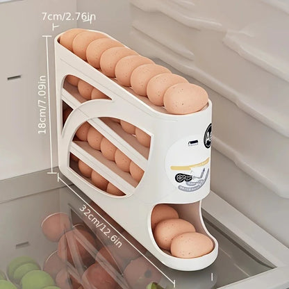 Rolling Egg Organizer for Refrigerator – 3 Tier Egg Storage Container Holds 30 Eggs