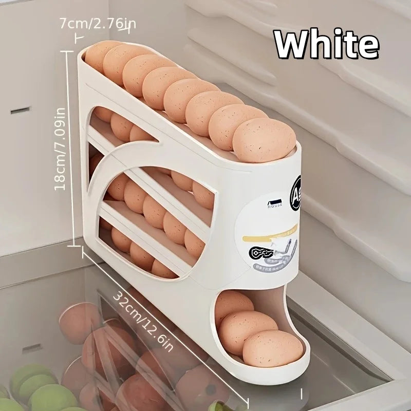 Rolling Egg Organizer for Refrigerator – 3 Tier Egg Storage Container Holds 30 Eggs
