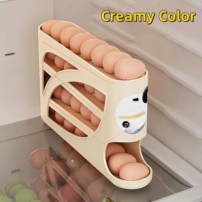 Rolling Egg Organizer for Refrigerator – 3 Tier Egg Storage Container Holds 30 Eggs