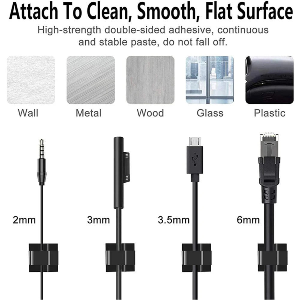 Premium Self-Adhesive Cable Management Clips – Cord Organizer for Desk, Home & Office | Wire Holder (10/20/50 Pack)