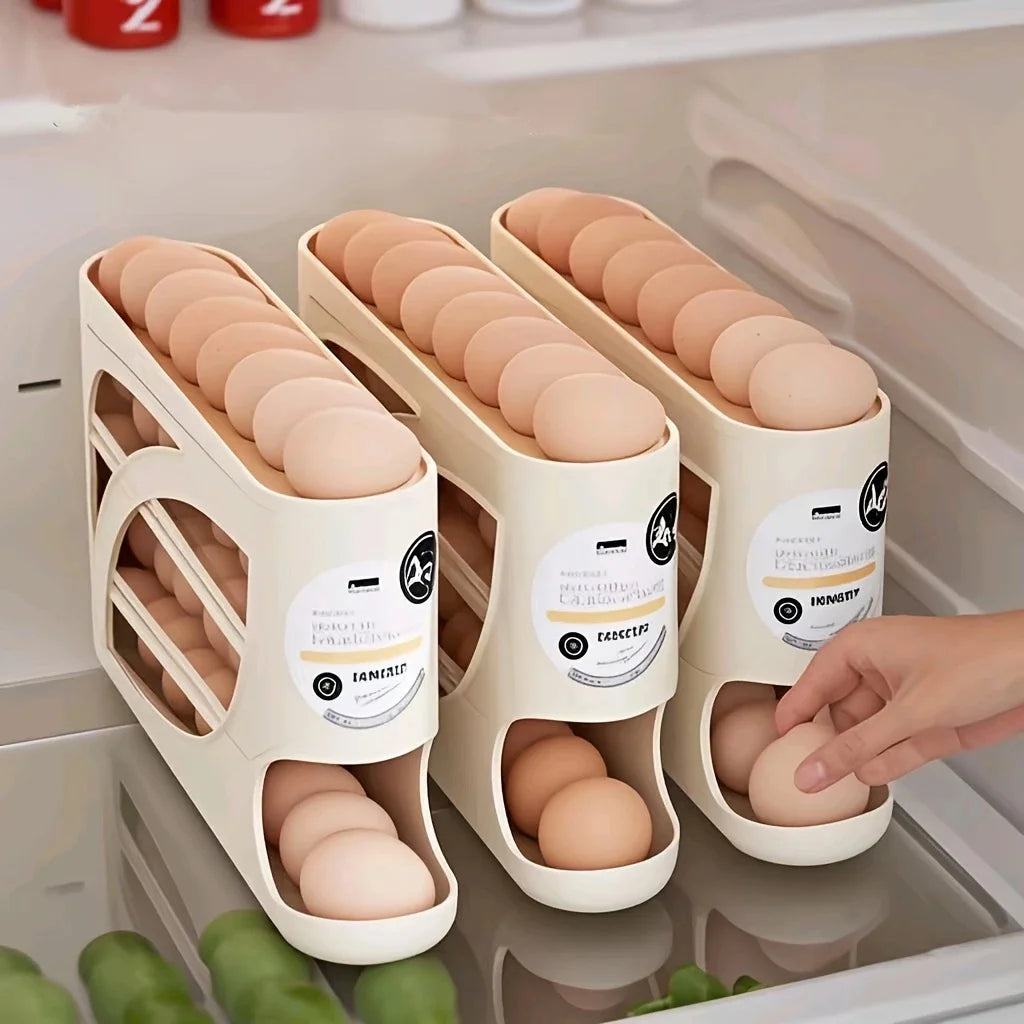 Rolling Egg Organizer for Refrigerator – 3 Tier Egg Storage Container Holds 30 Eggs
