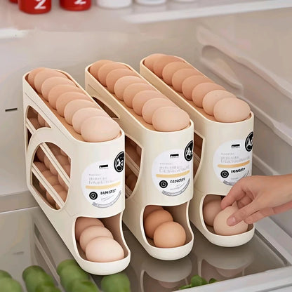 Rolling Egg Organizer for Refrigerator – 3 Tier Egg Storage Container Holds 30 Eggs