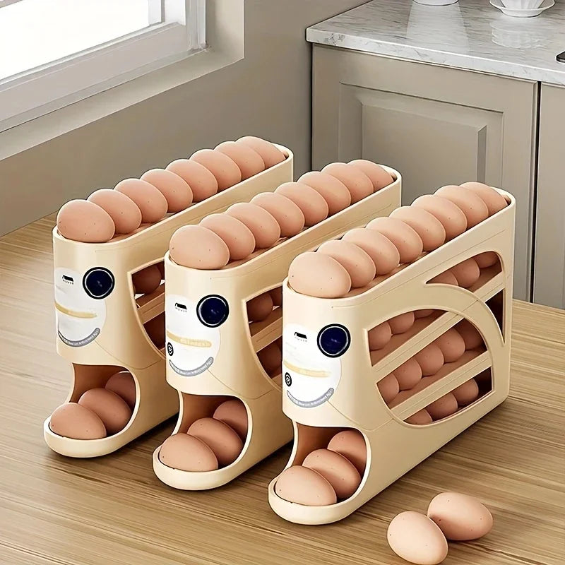 Rolling Egg Organizer for Refrigerator – 3 Tier Egg Storage Container Holds 30 Eggs