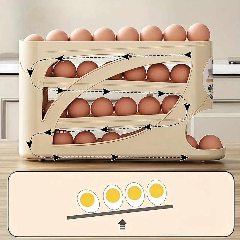 Rolling Egg Organizer for Refrigerator – 3 Tier Egg Storage Container Holds 30 Eggs