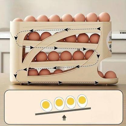 Rolling Egg Organizer for Refrigerator – 3 Tier Egg Storage Container Holds 30 Eggs
