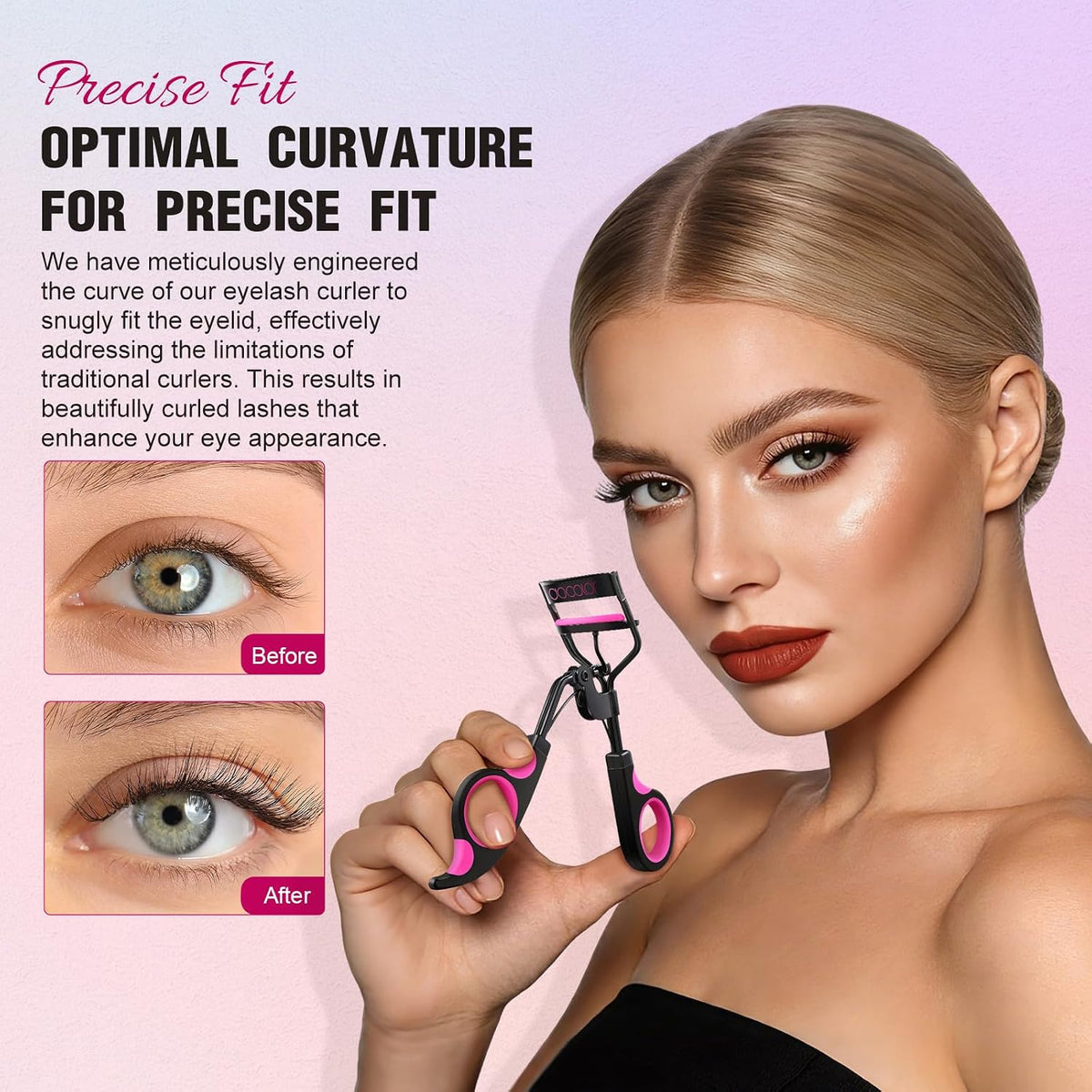 Eyelash Curler Kit, 5 in 1 Lash Curler Kit, Eyelash Comb Fan Mascara Brush Eyelash Extension Tweezers Eyebrow Brush and Comb with 6 Extra Replacement Refill Pads Eyelash Applicator Makeup Tool
