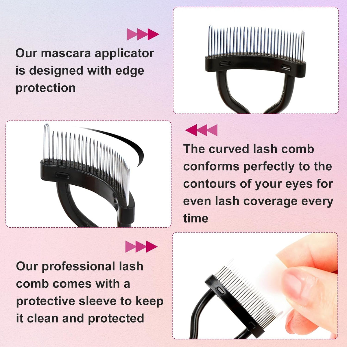 Eyelash Curler Kit, 5 in 1 Lash Curler Kit, Eyelash Comb Fan Mascara Brush Eyelash Extension Tweezers Eyebrow Brush and Comb with 6 Extra Replacement Refill Pads Eyelash Applicator Makeup Tool