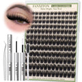 FANXITON Flare Wispy Lash Clusters Kit, 169 Pcs Wide Spiky Clusters, 10-18Mm CD Curl, Airflex Ultra-Thin Band, Salon-Inspired DIY Lash Extension Look with Bond & Seal, Tweezers and Brush