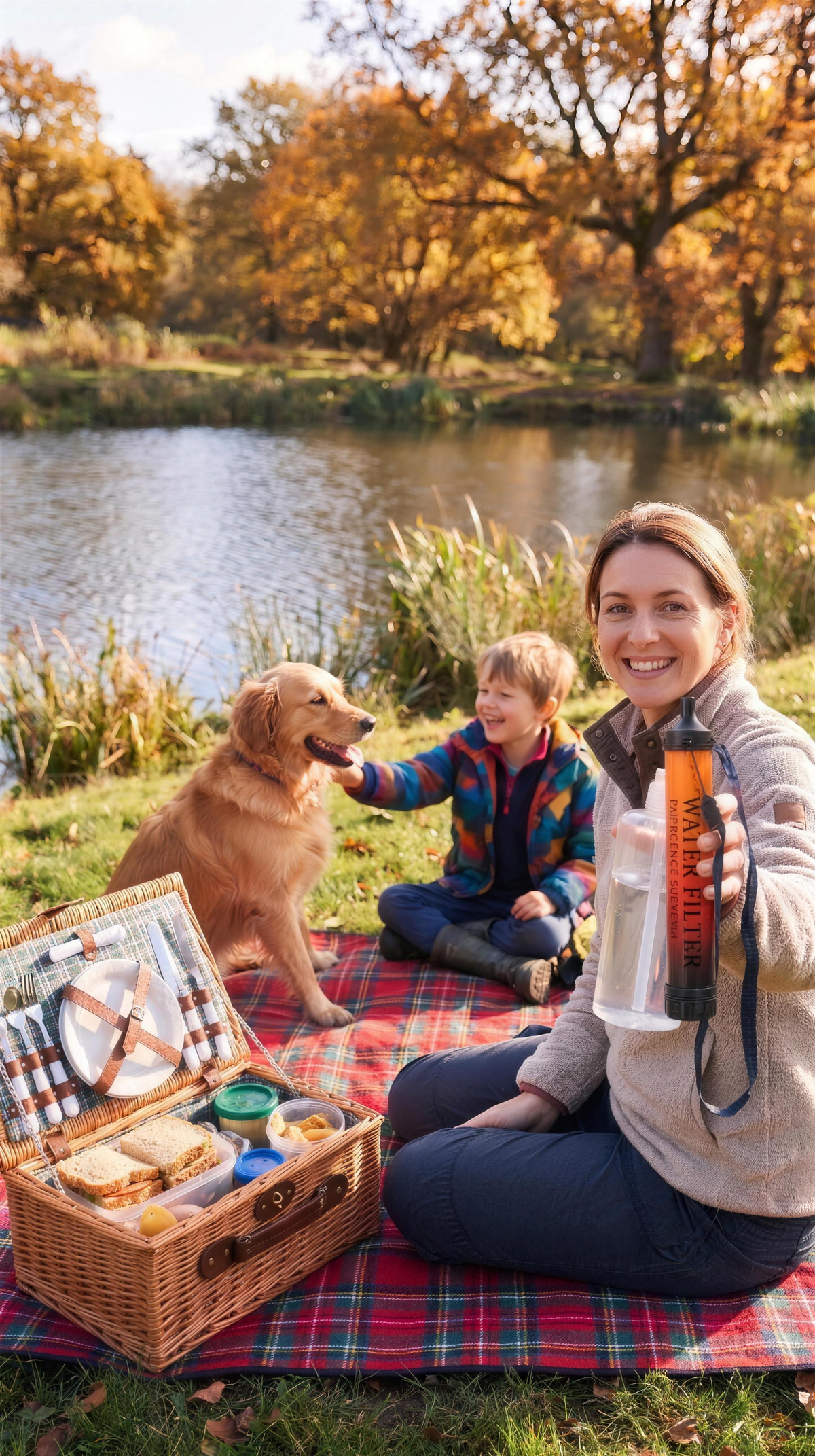 Family picnic with the filter straw