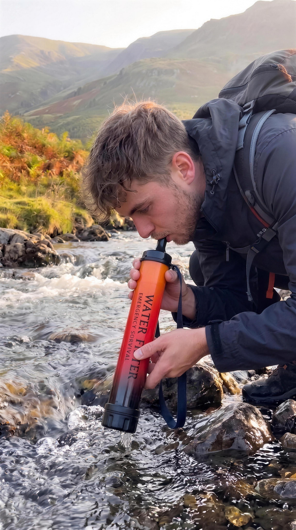 Drinking straight from a stream with the filter straw